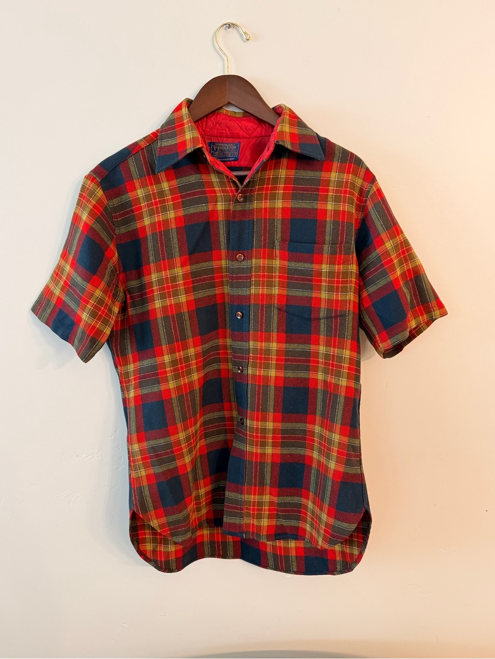 Vintage Pendleton Pure Virgin Wool Plaid Short Sleeve Shirt Men’s M